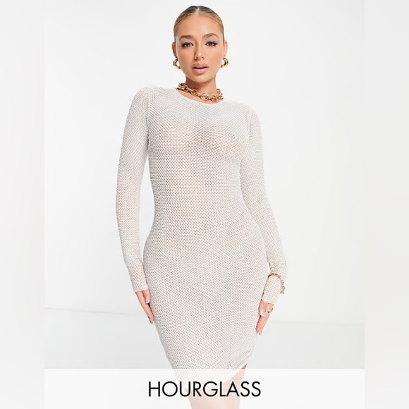 SOLD !! Naked Wardrobe Caught Up Mesh Long sleeve white Dress - Medium - Picture 9 of 10